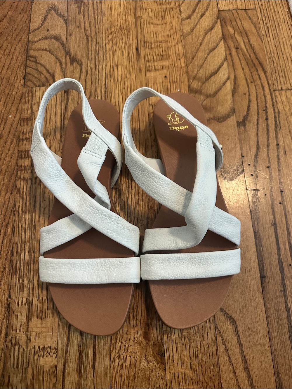 Dune London White Crisscross Leather Slingback Sandals